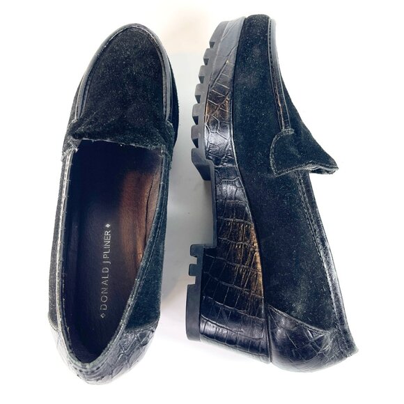 Donald J Pliner Women Black Suede/Crocodile Loafer Wedge Heel Size 6M - Picture 2 of 9